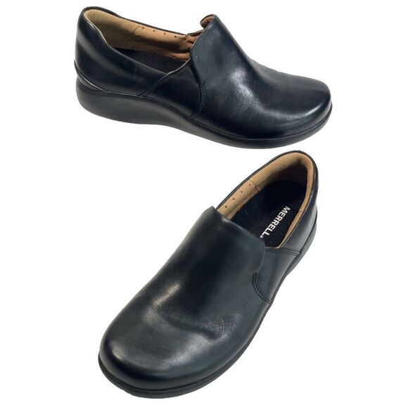 Clarks Unstructured Black Leather Shoes with Merrell Insoles Slip On Comfort 9M - Picture 15 of 15